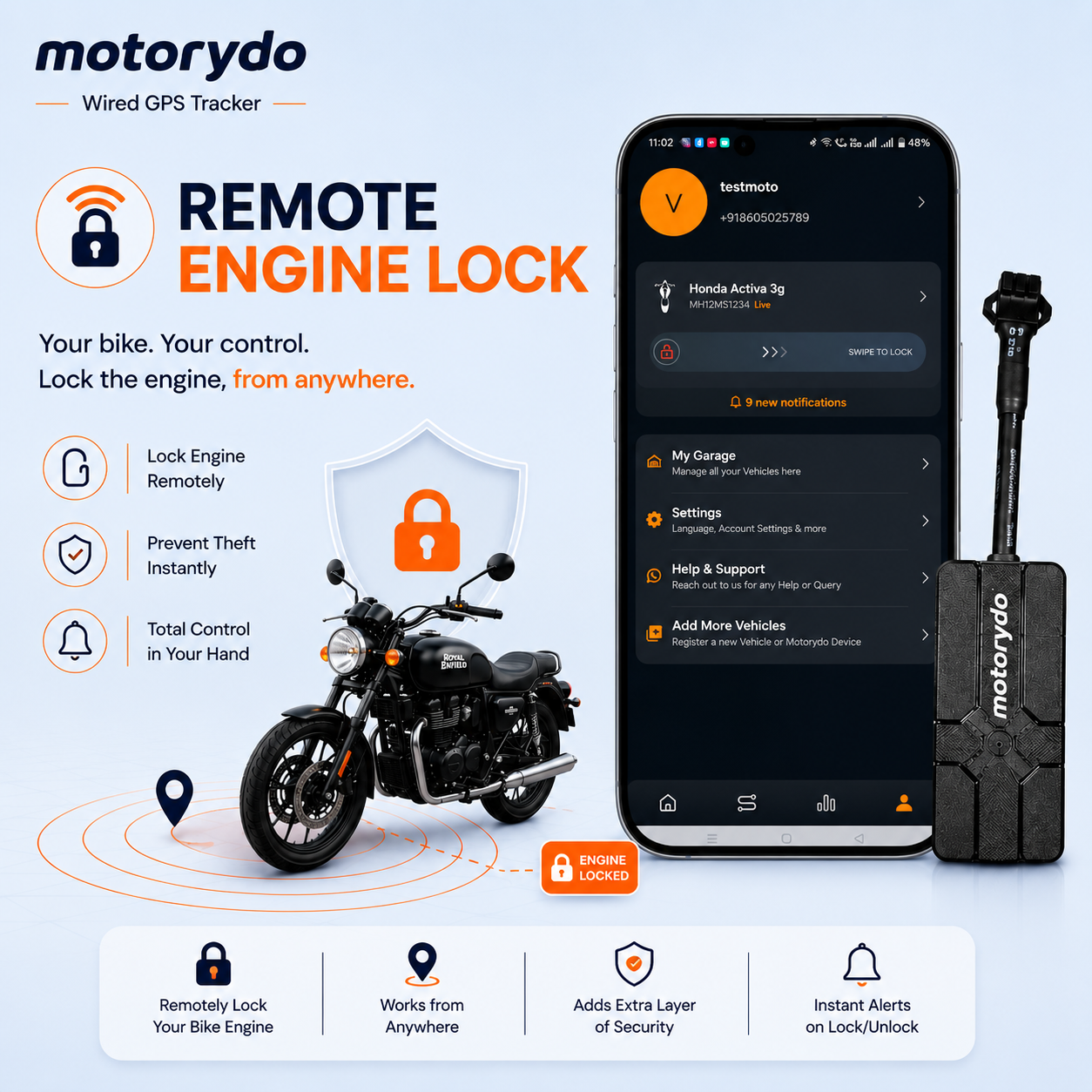 Wired GPS Tracker - 1 Year Recharge with Remote Engine Lock