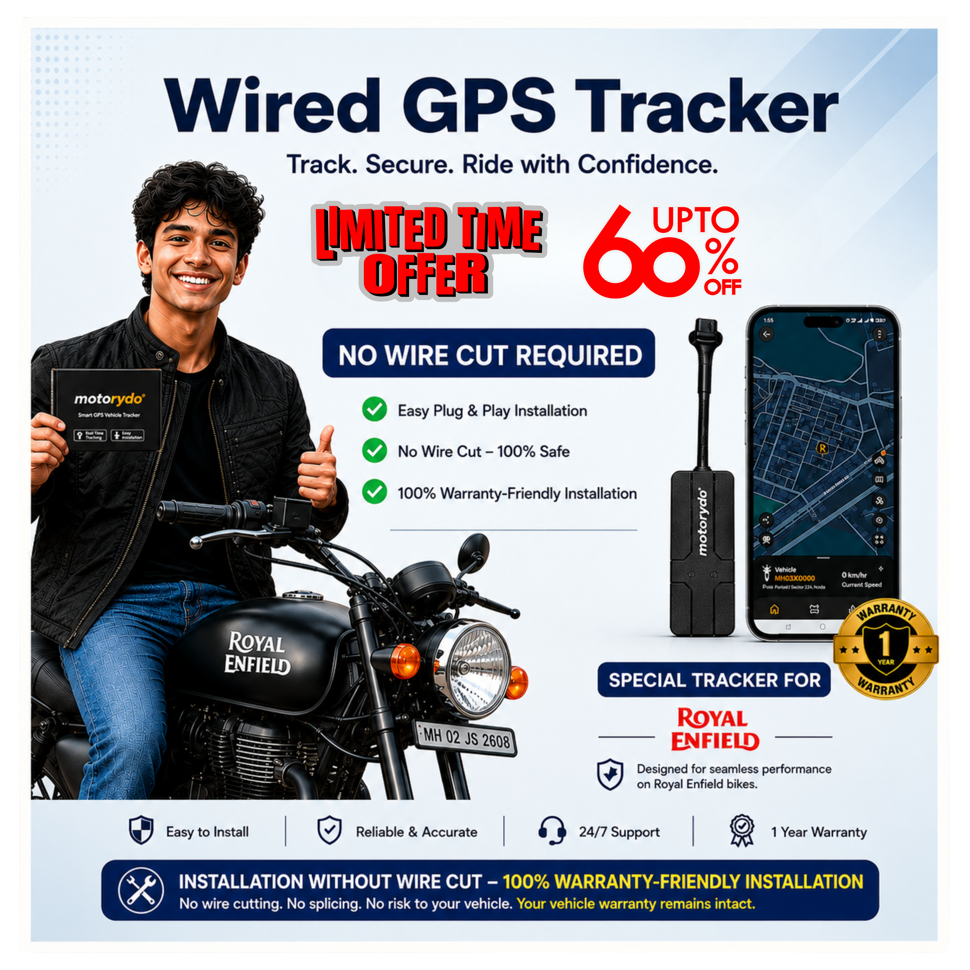 Wired GPS Tracker - 1 Year Recharge with Remote Engine Lock